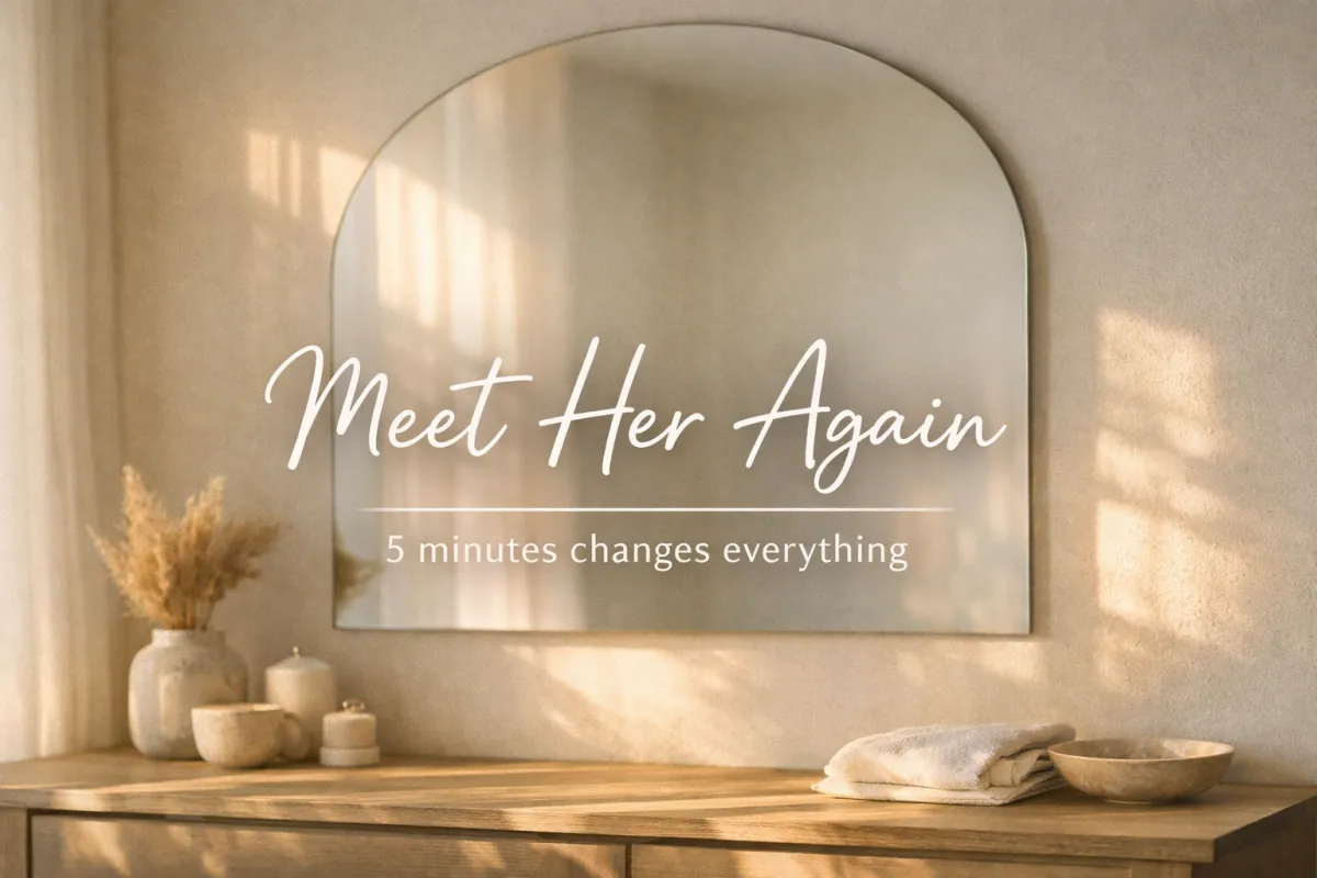 Sunlit bathroom mirror representing a midlife woman taking time to reconnect with herself