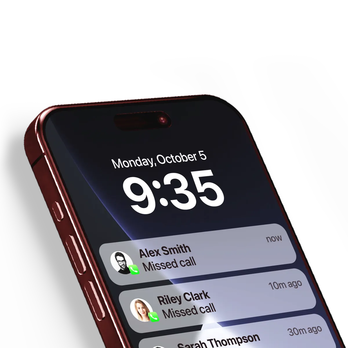 iPhone with missed call notifications on screen — representing Dyalog AI recovering calls