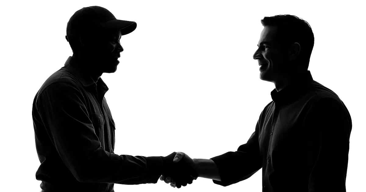 Contractor shaking hands with homeowner — Dyalog AI builds trust through fast, professional responses