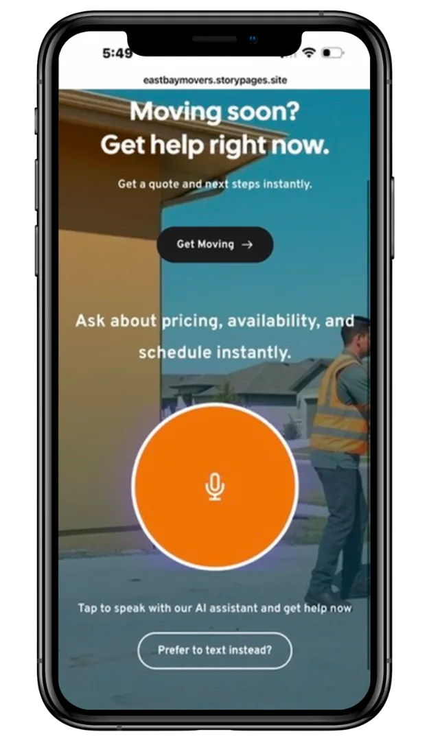 Contractor holding work tools with phone showing MAYA voice AI — keep your crews working with Dyalog