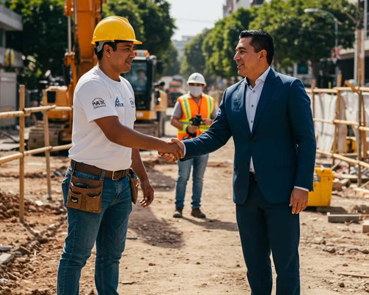 four men looking to the paper on table