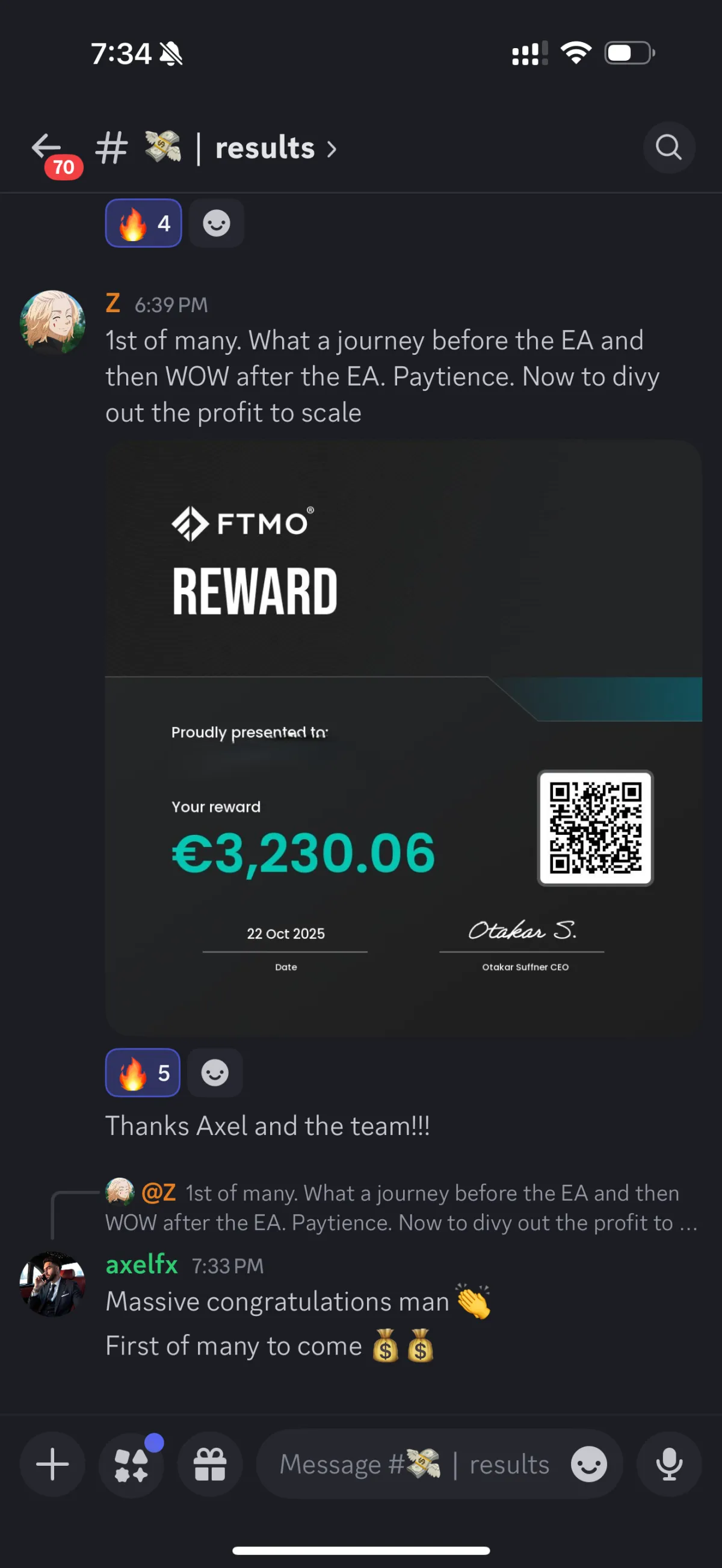 Trading result screenshot