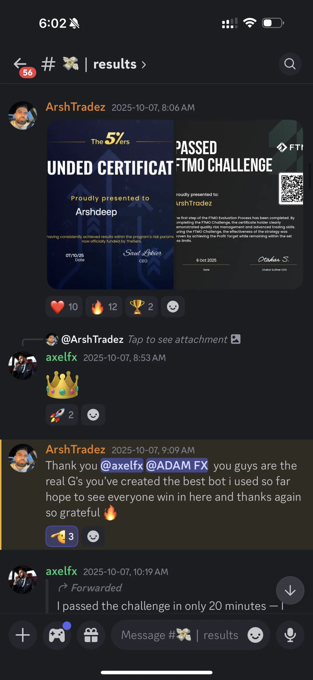 Trading result screenshot