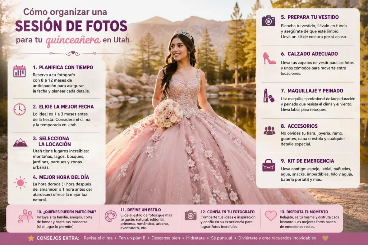 Una sesión de fotos de quinceañera bien planificada permite capturar la esencia y personalidad de este momento tan especial.