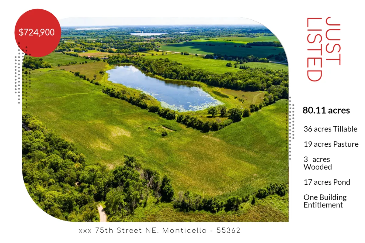 Acreage for sale in wright county monticello hobby farm lots land tillable pasture pond property horse farm