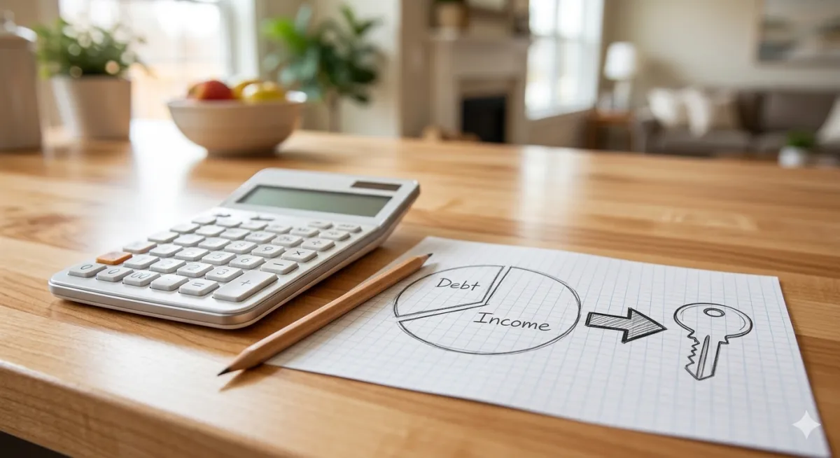 A Minneapolis homebuyer using a simple calculator to determine their Debt-to-Income (DTI) ratio for a Minnesota home loan with CirclePartnersMN.com.