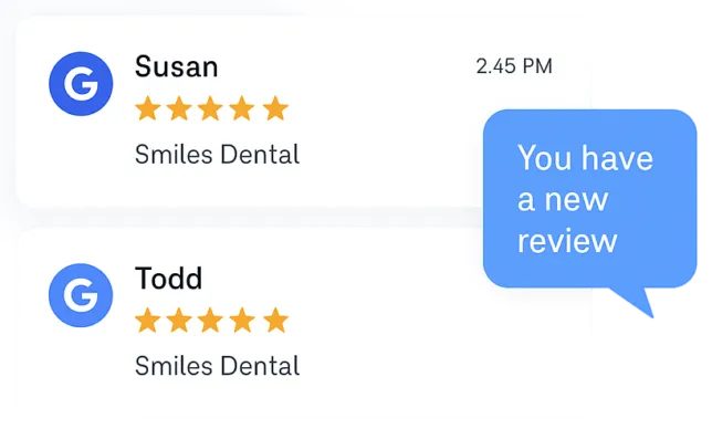 Growlium dashboard displaying automated patient review requests enhancing a dental clinic's online reputation.