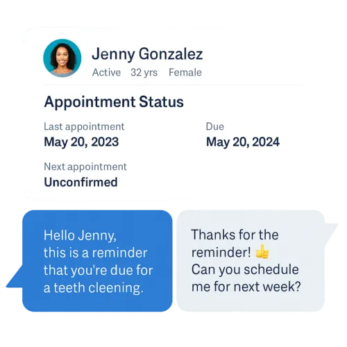 Automated appointment reminder notifications sent via text and email through Growlium to reduce patient no-shows.