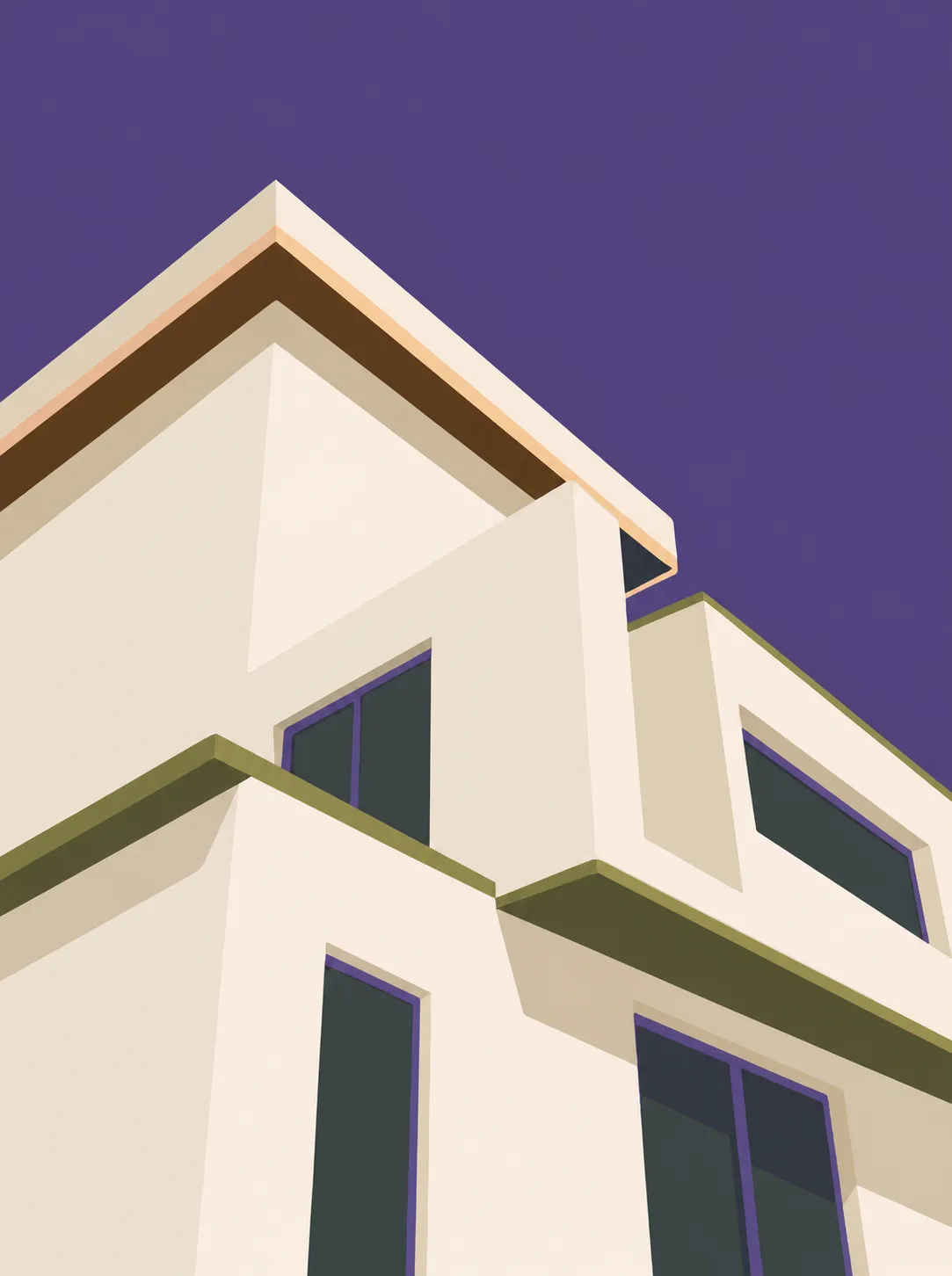 Playful cartoon image of a building, showcasing large windows and a cheerful facade under a bright sky.
