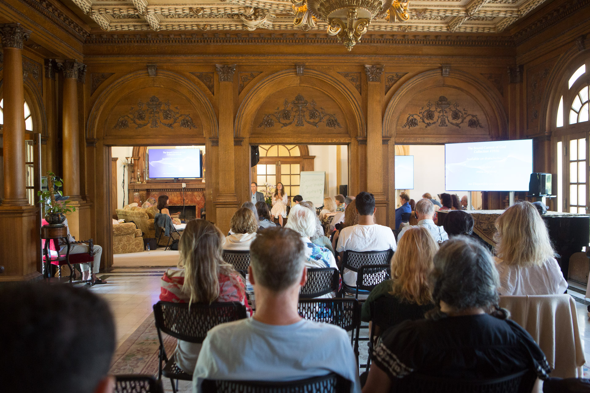 A group engaged in guided spiritual meditation