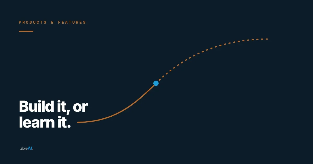 A copper Fibonacci spiral where one half is a solid completed structure and the other half is a dashed outline being handed off, representing the choice between a managed build and a self-directed one