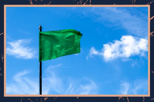 green flag with blue sky behind