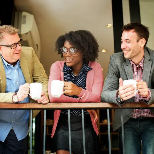 Leadership team collaborating during organizational change