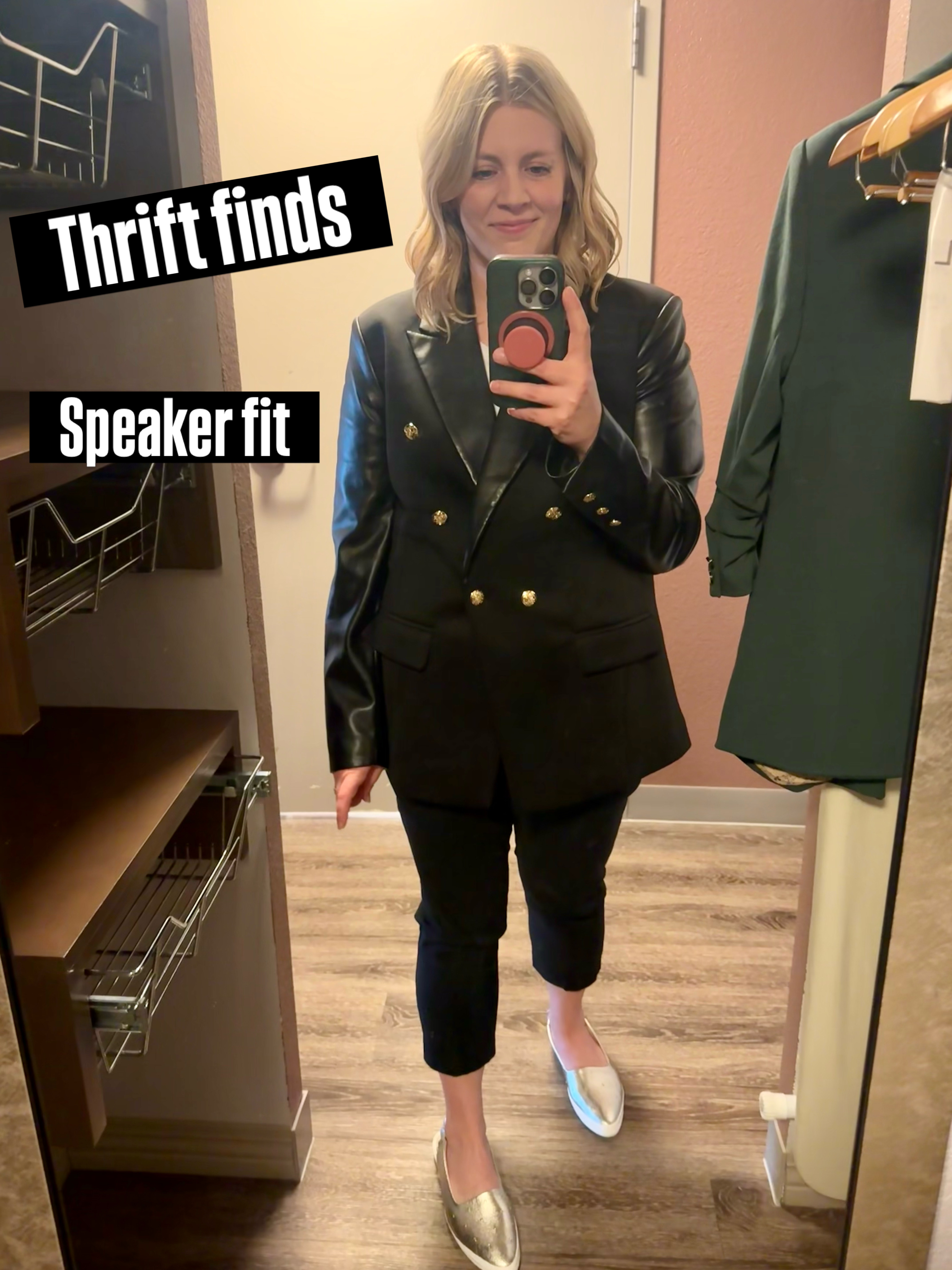 Megan Thole in a thrifted speaking outfit reflecting her authentic personal style