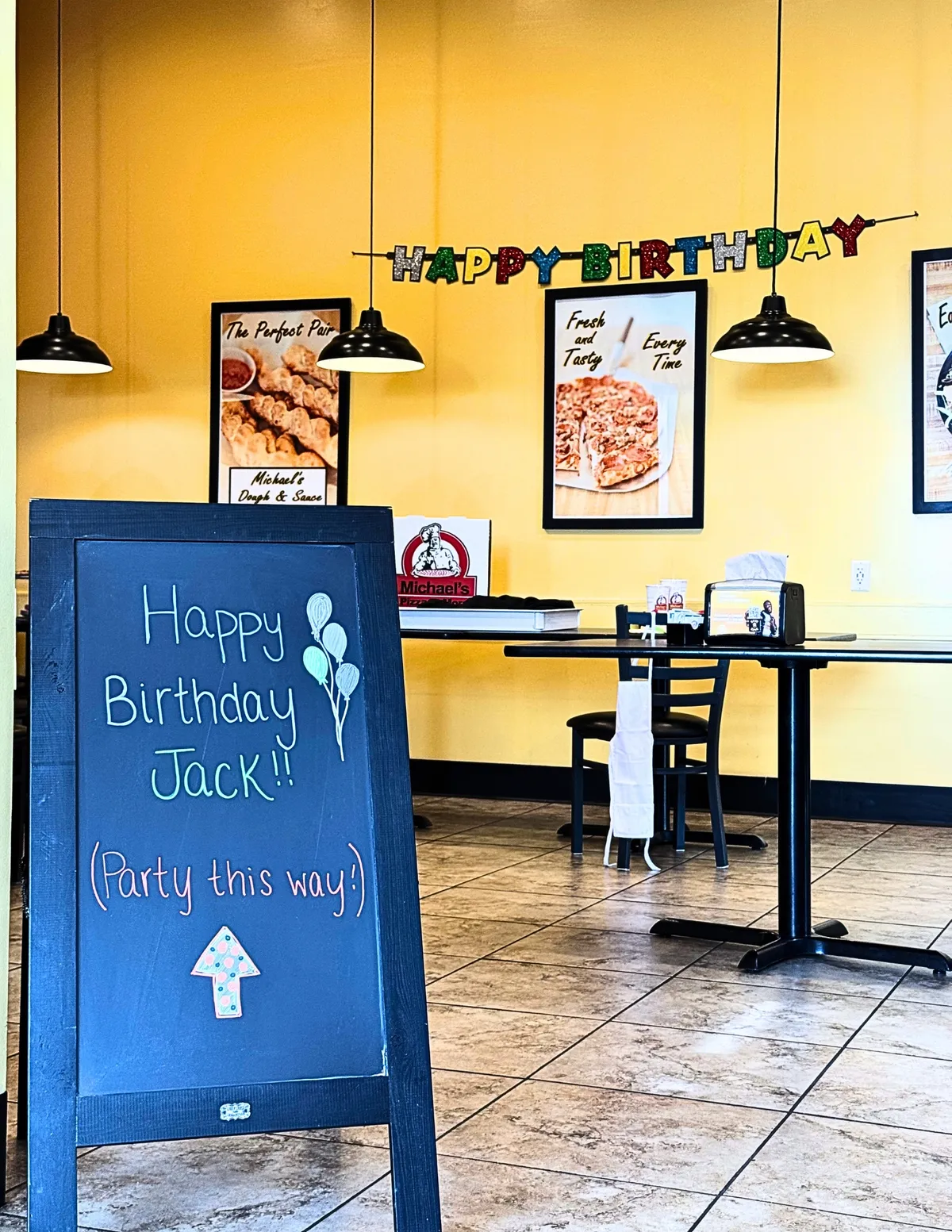 Kids birthday pizza party room at Michael's Pizza & More in Clarksville
