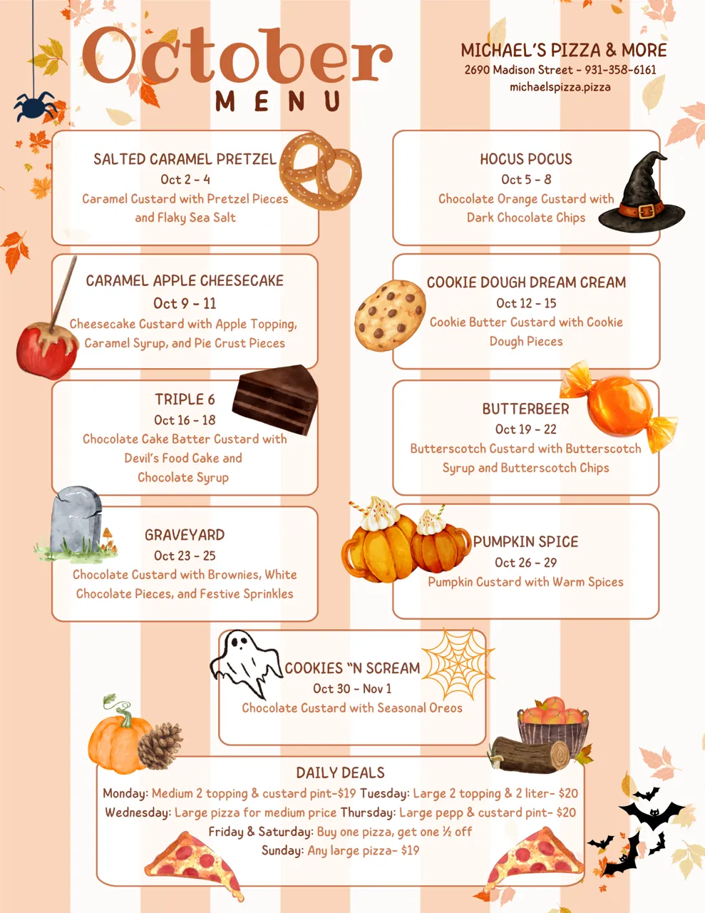 Michael's Pizza & More monthly frozen custard flavor calendar