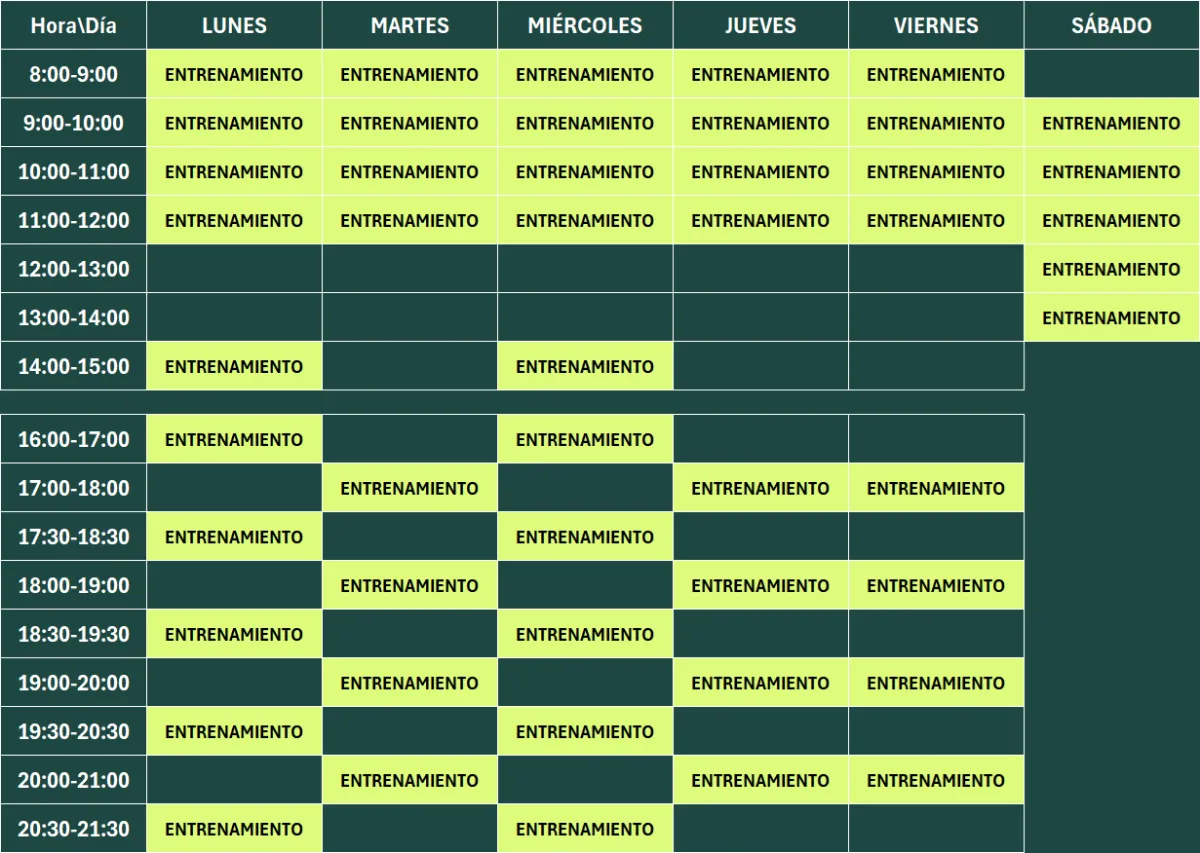 tabla con horario de clases del centro