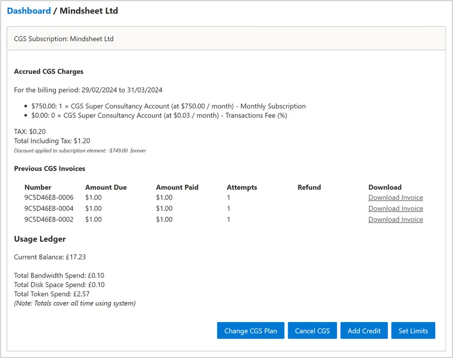 CGS Subscription Charges