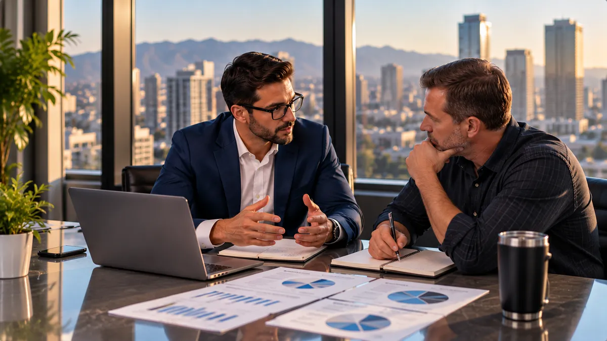 Business professionals discussing growth and strategy