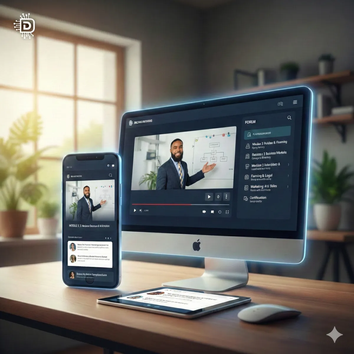A diverse group of professionals collaborating around a digital dashboard, vibrant blue and teal gradients, modern workspace, energetic atmosphere, 3:2 aspect ratio