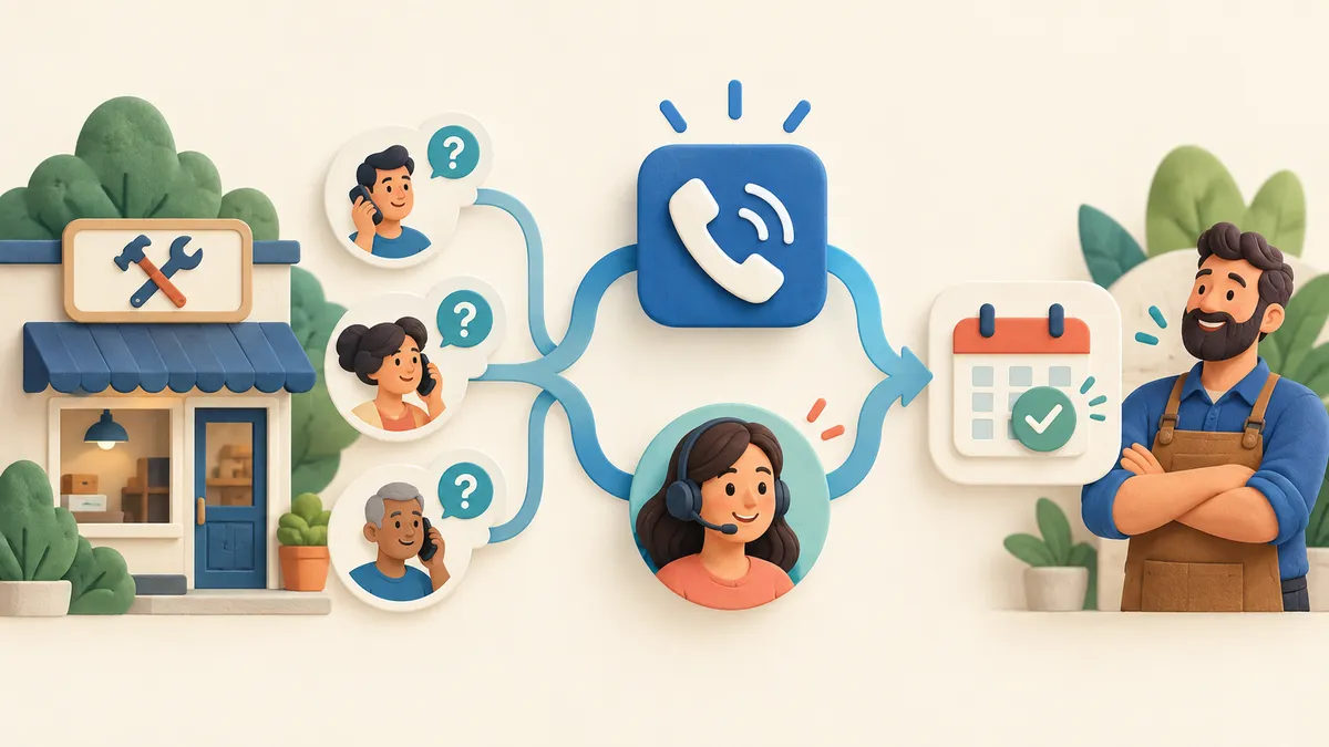 Compare AI receptionists and human answering services with four sample calls, a job checklist, setup questions, and an e