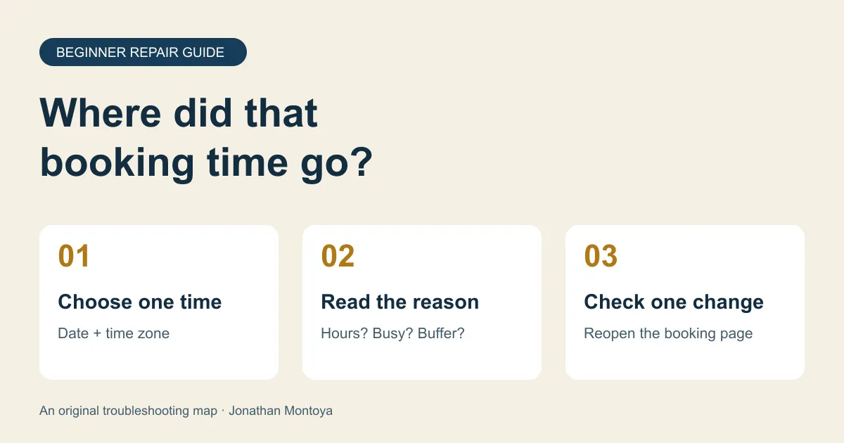 Find why a HighLevel booking time is missing. Follow a simple checklist for working hours, date overrides, busy calendar
