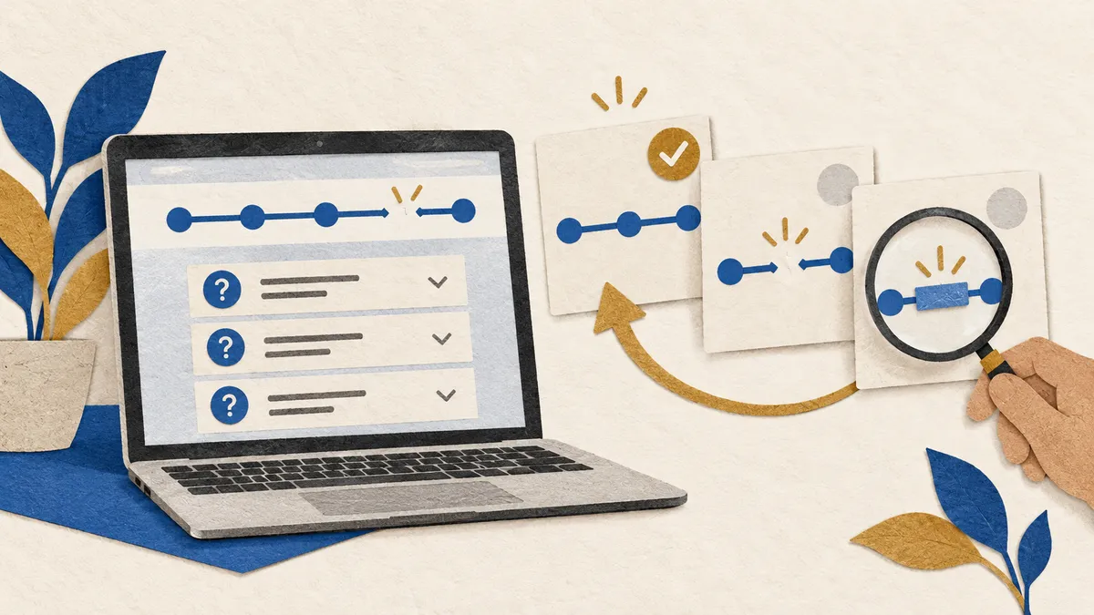 Fix a website that broke after an AI change: record one failure, compare versions, choose repair or revert, and check wh