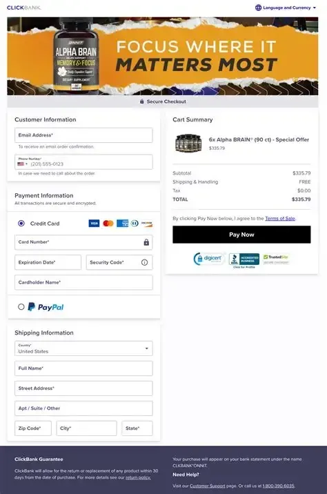 Alpha Brain-order page