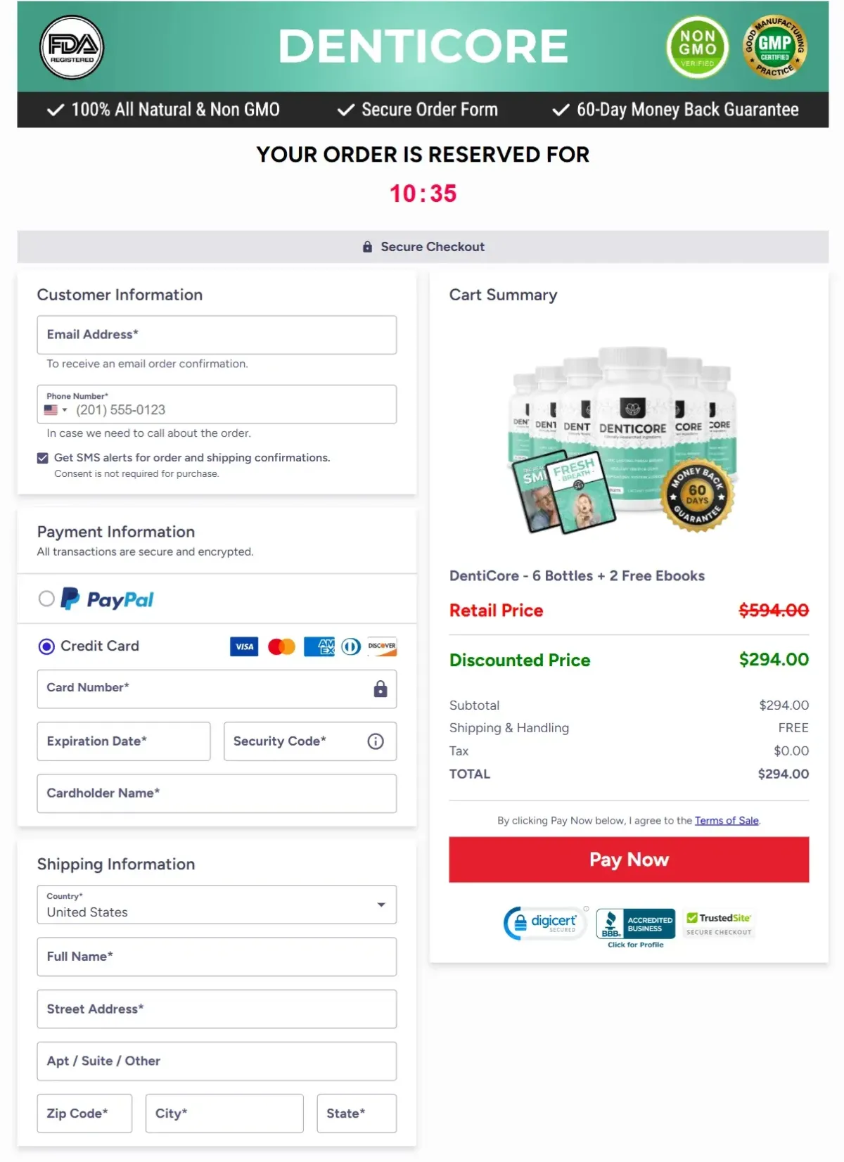 DentiCore order page