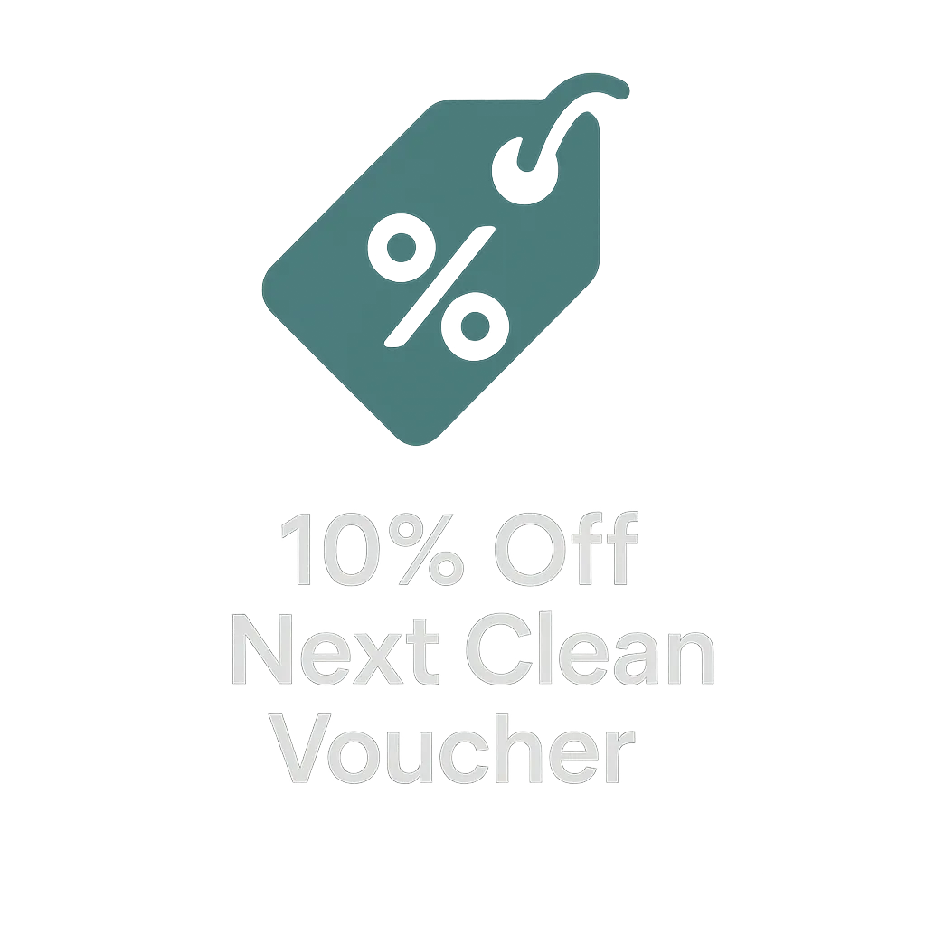 Percentage discount icon labeled '10% Off Next Clean Voucher,' highlighting savings included in the welcome bonus pack