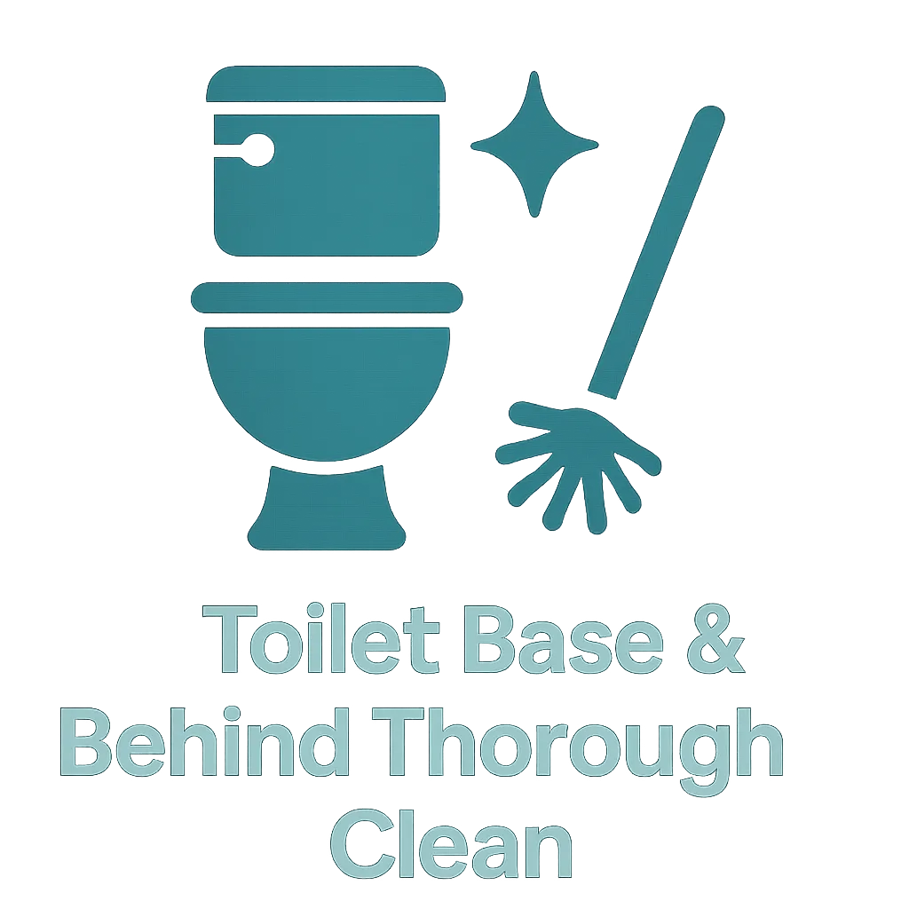 Toilet icon labeled 'Toilet Base & Behind Thorough Clean,' part of True Cleaning Experts’ deep cleaning bonus for new customers