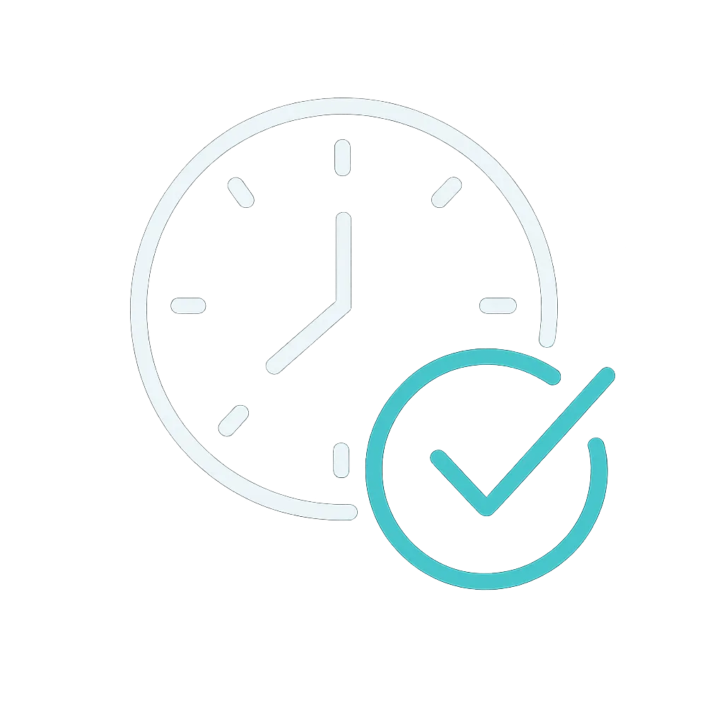 Clock with checkmark icon representing punctual, scheduled arrival times for True Cleaning Experts’ cleaning services