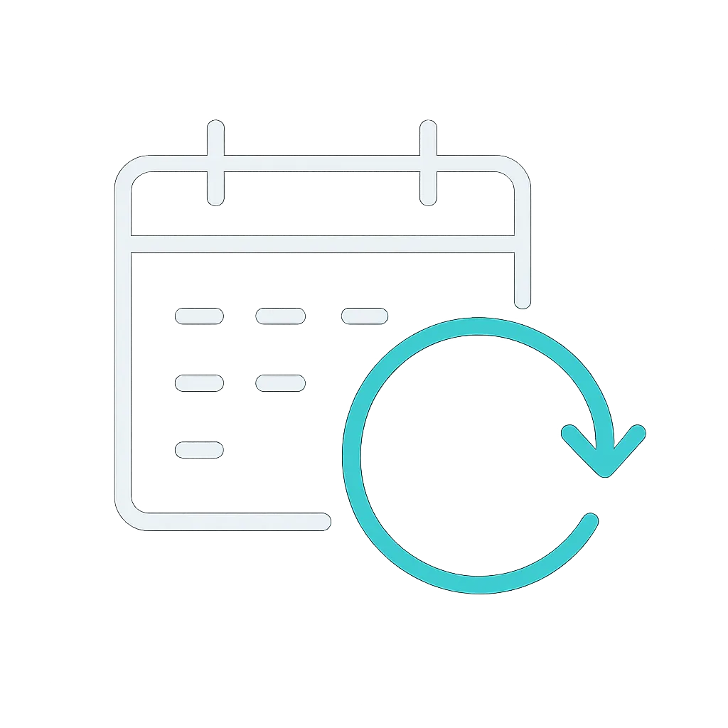 Calendar with rotating arrow icon indicating flexible rescheduling options for clients