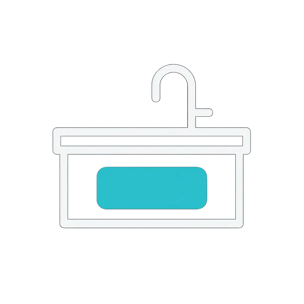Icon of a kitchen sink representing True Cleaning Experts’ kitchen cleaning services including countertops, appliance exteriors, sinks, and floors
