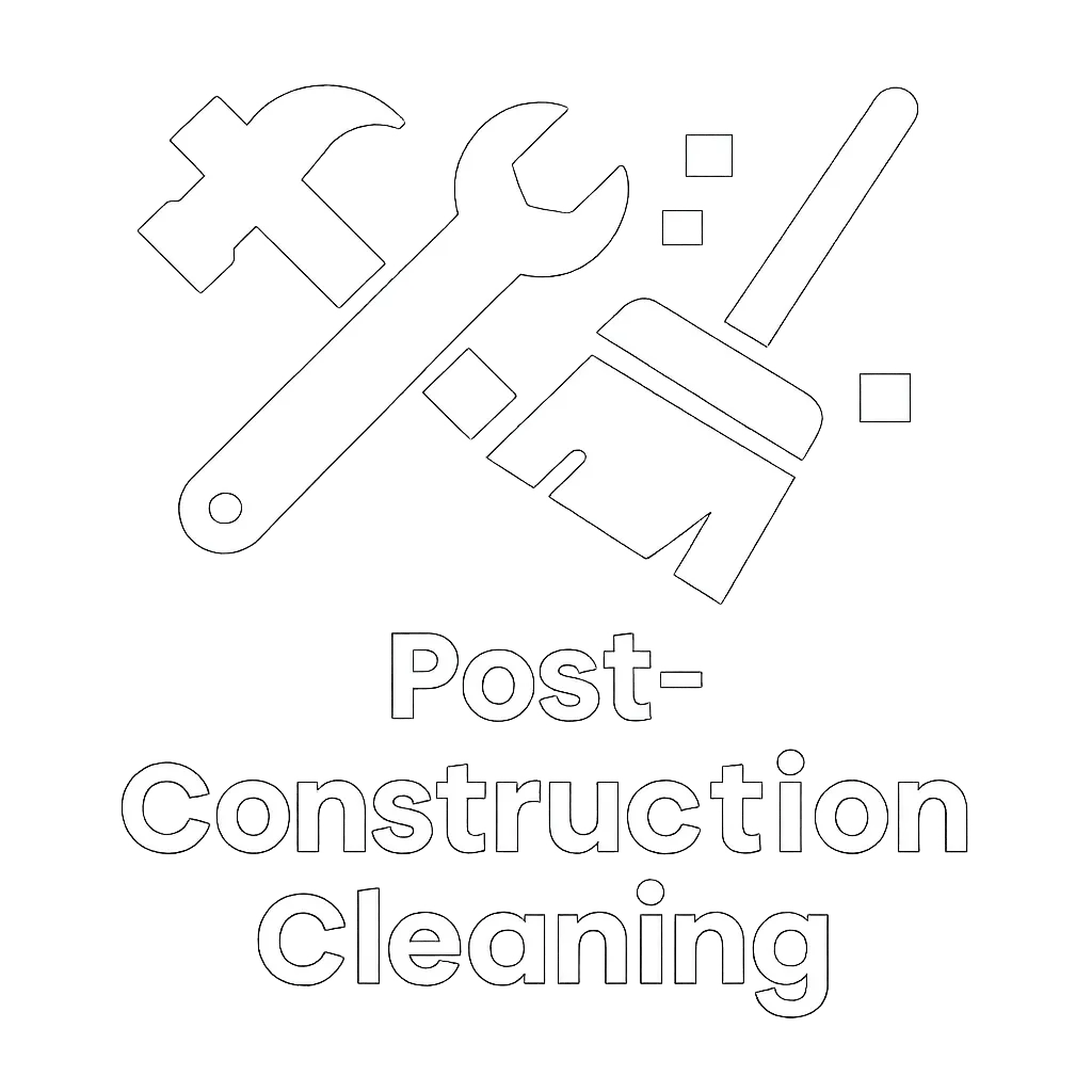 Wrench and paint roller icon labeled 'Post-Construction Cleaning,' representing services that remove dust and debris after renovations or building projects