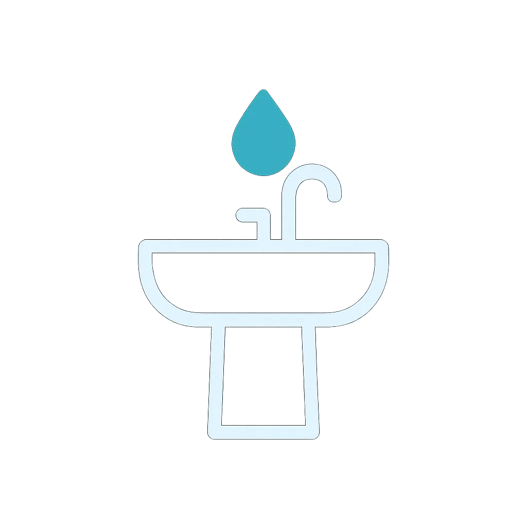 Bathroom sink icon representing janitorial cleaning of commercial restrooms including sinks, toilets, urinals, and odor control