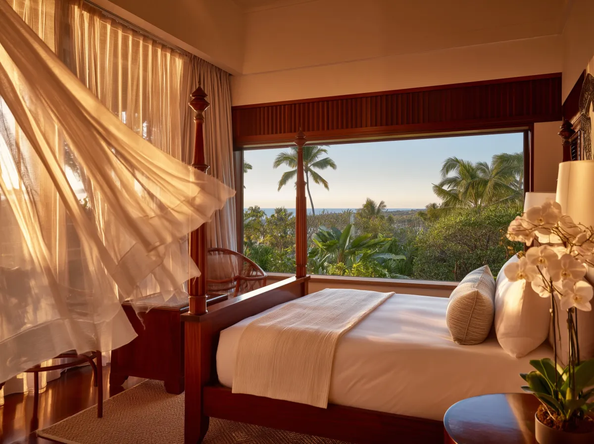 Lush green plants with rolling hills and ocean