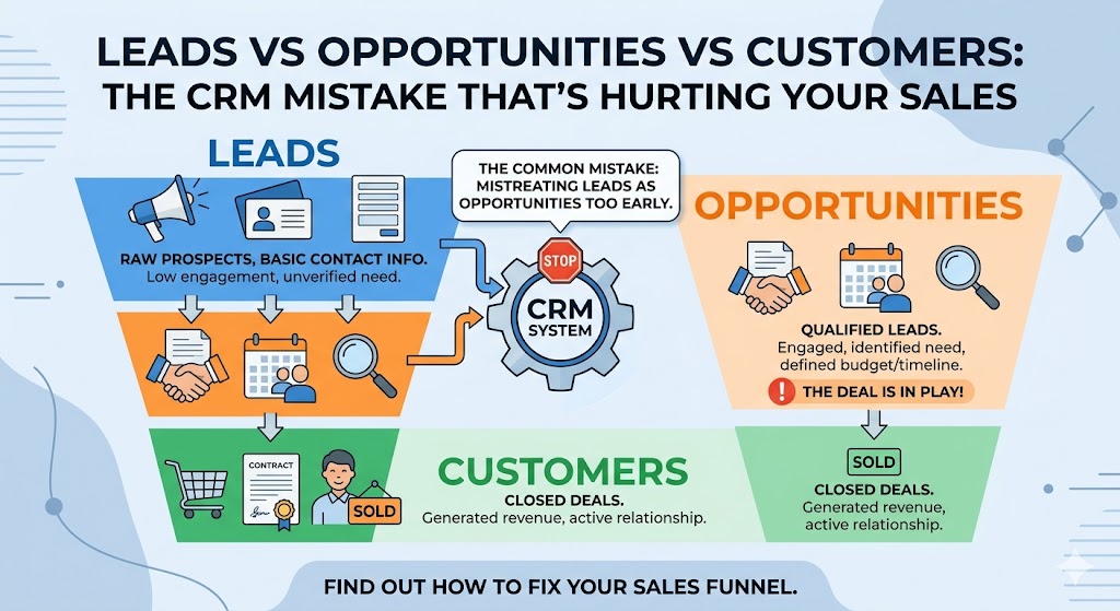 Leads vs Opportunities vs Customers: The CRM Mistake That’s Hurting Your Sales