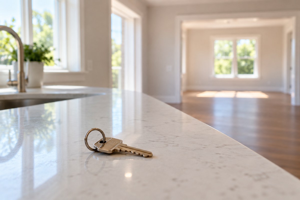 Keys on a kitchen counter in an empty Central Coast home ready for sale