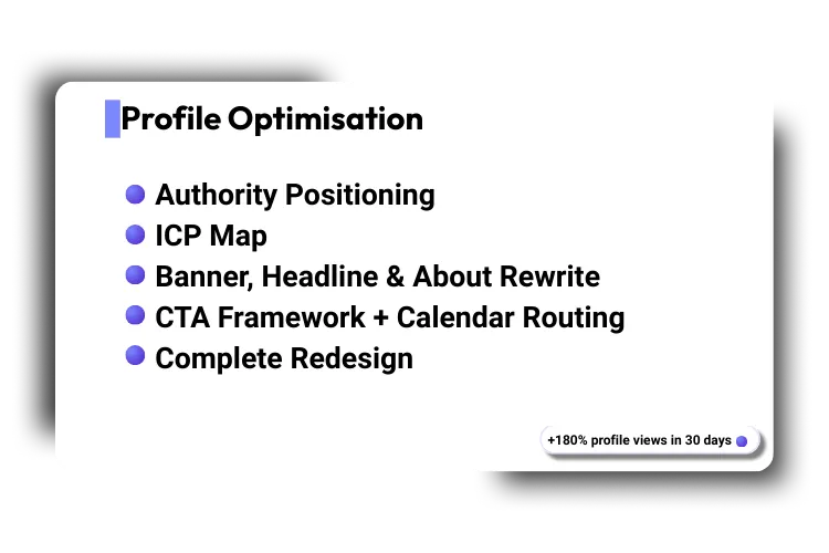 Profile optimisation card highlighting banner, headline and call to action improvements.