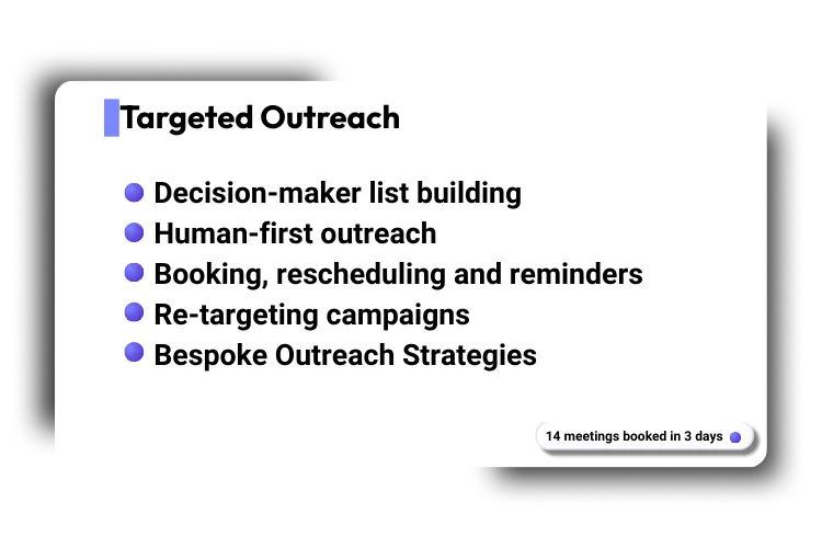 Targeted outreach card highlighting human-led LinkedIn messaging.