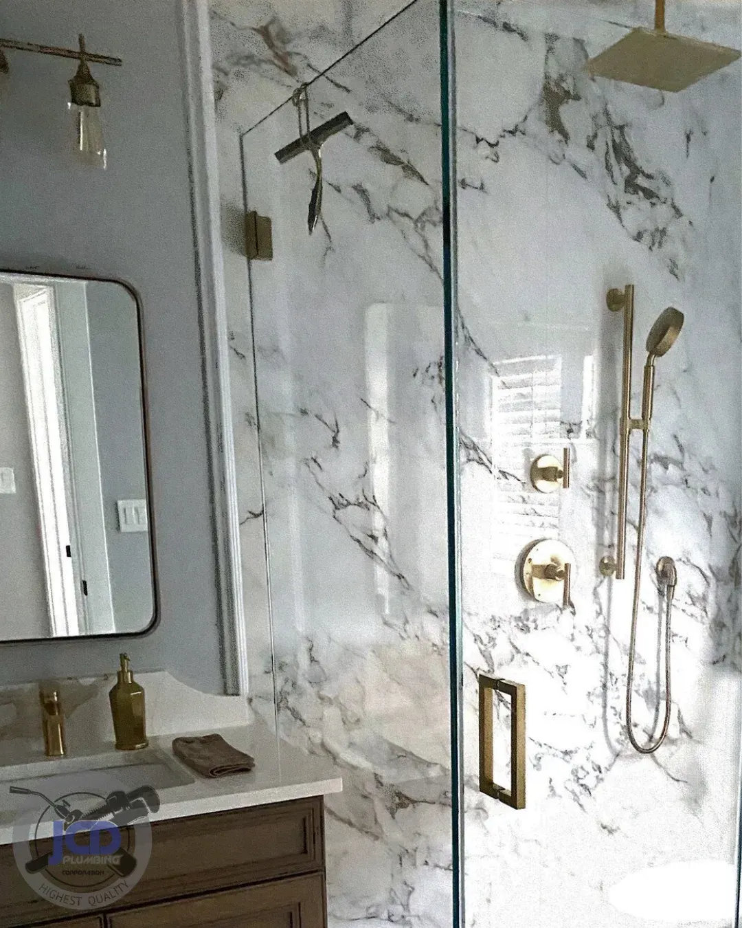 Signature bathroom remodeling with custom shower plumbing and high-end fixtures installed by JCD Plumbing Corporation