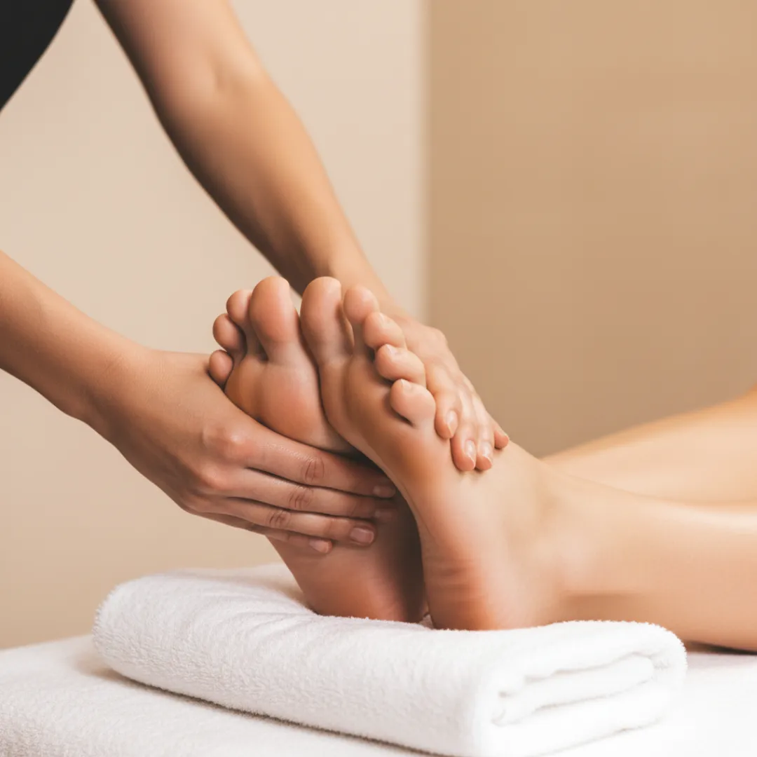 Relaxing foot massage session during reflexology treatment