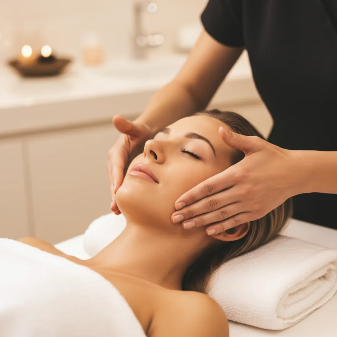 Facial massage promoting circulation and relaxation