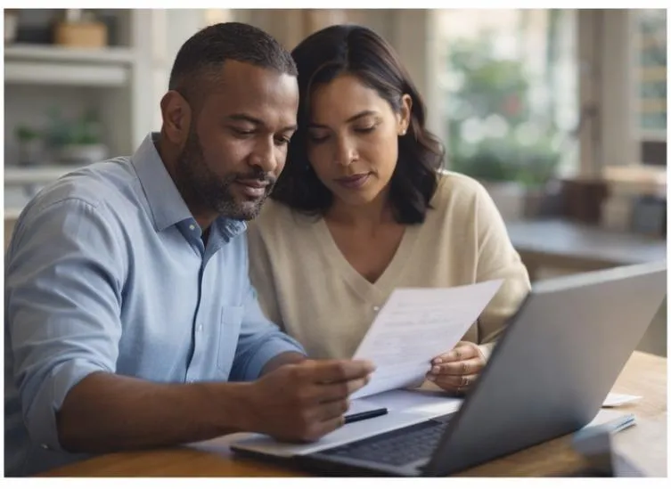 a person is holding a pencil in front of a laptop