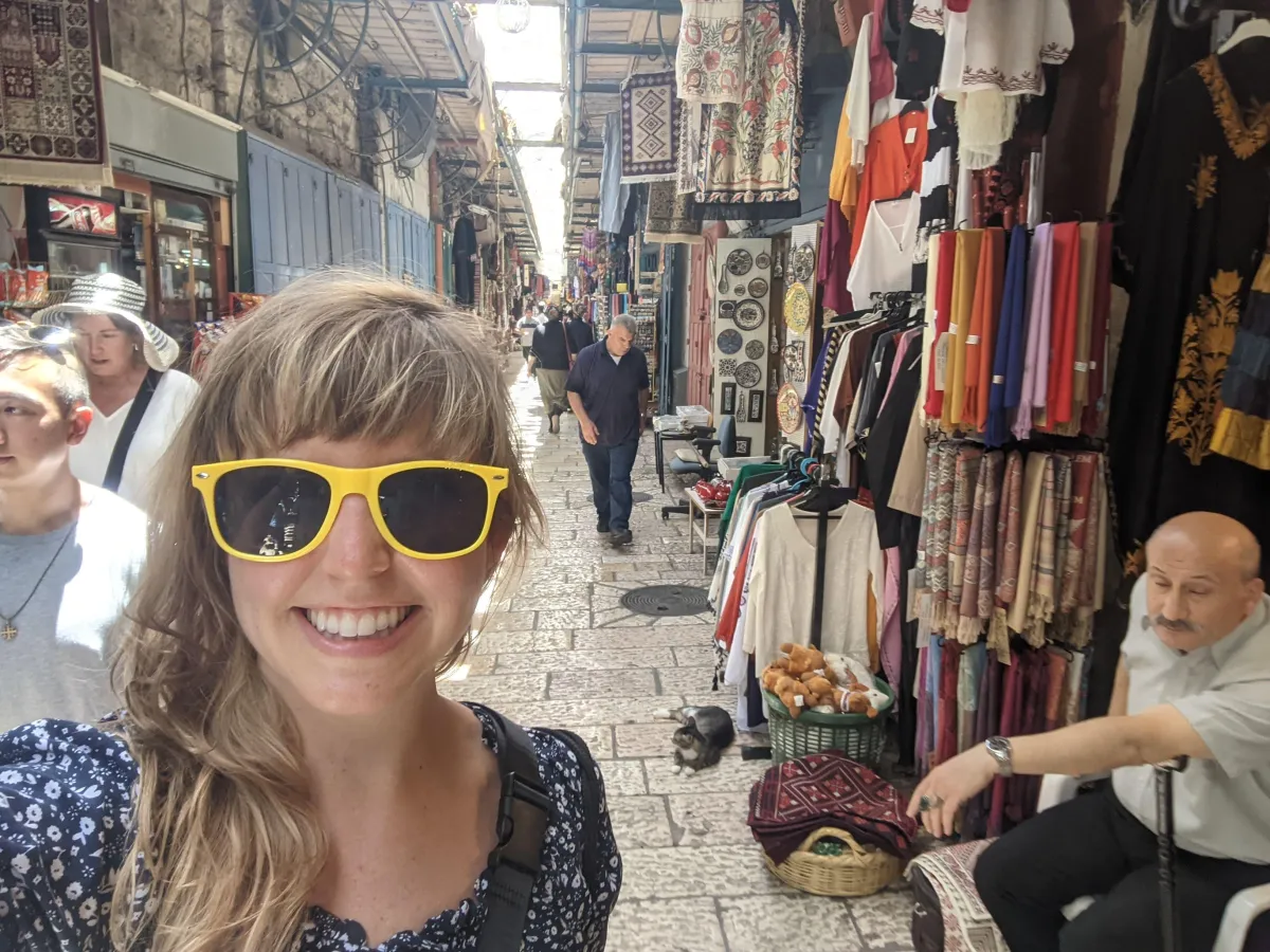 Tara at the market in the old city of Jerusalem