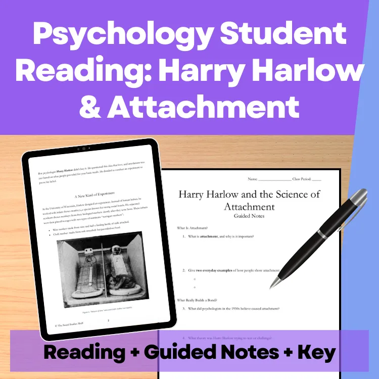 Preview of Psychology reading- Harry Harlow and Attachment experiments