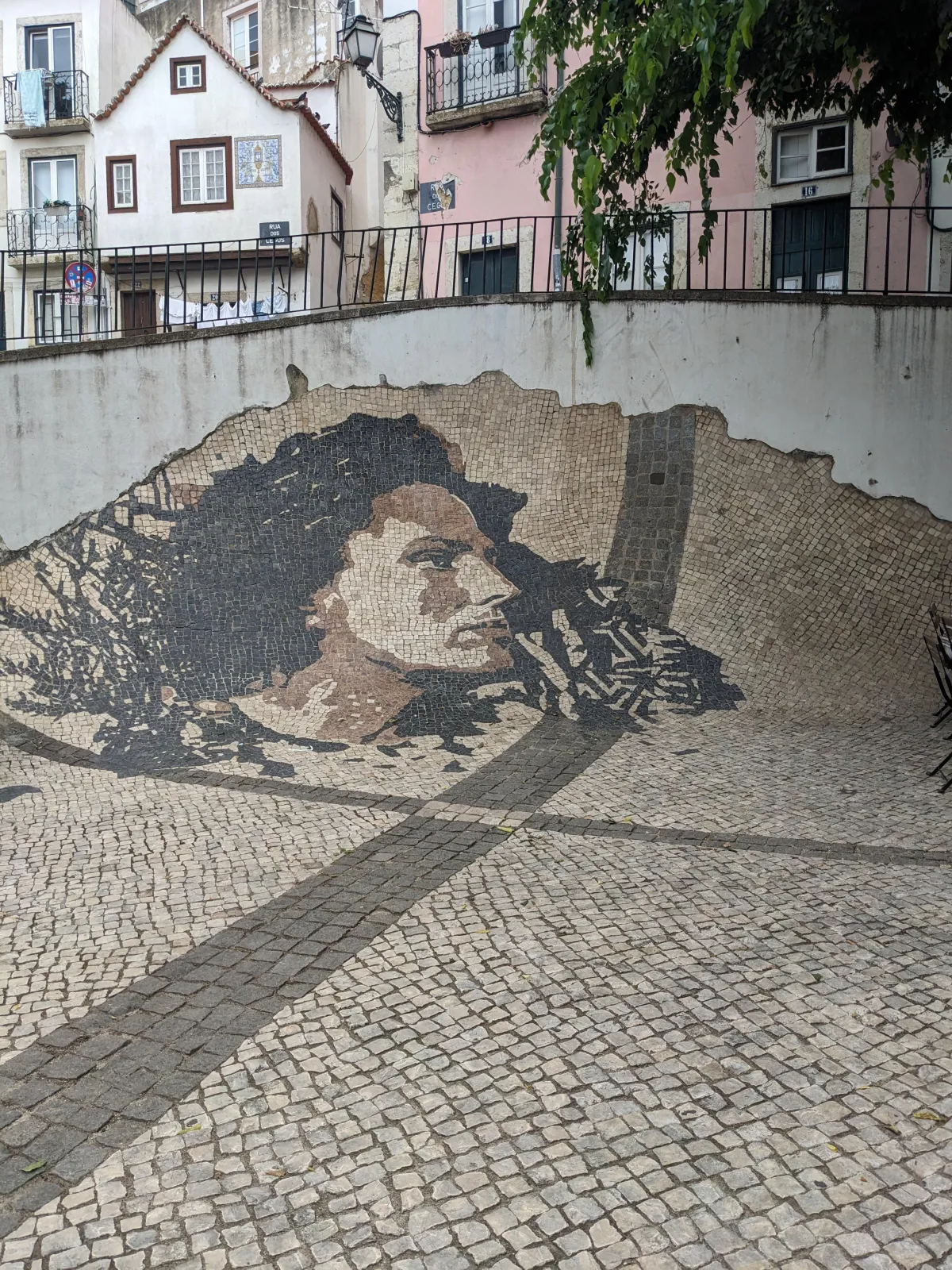 street art of Amália Rodrigues on Calçada do Menino Jesus