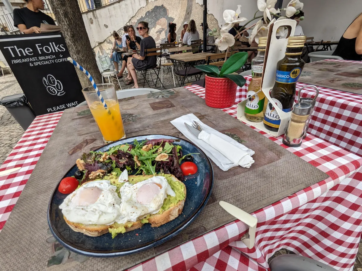 What I had for brunch, Avocao toast, eggs, and orange juice