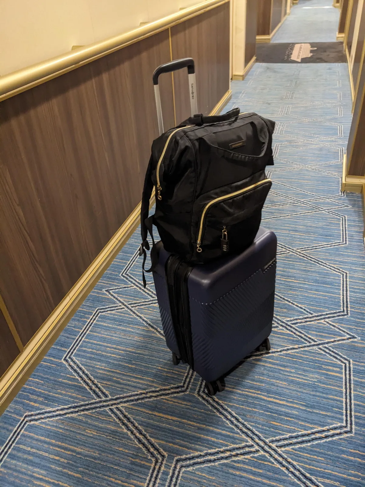 View of my luggage in the hallway